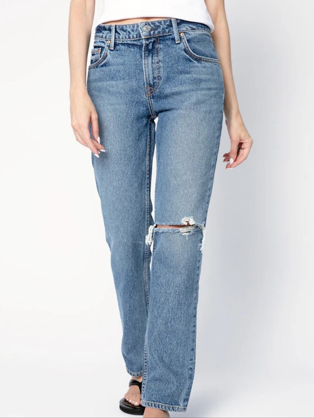 MINT CONDITION!!! GRLFRND Straight Leg High Rise Crop Blue Jeans Sz 28